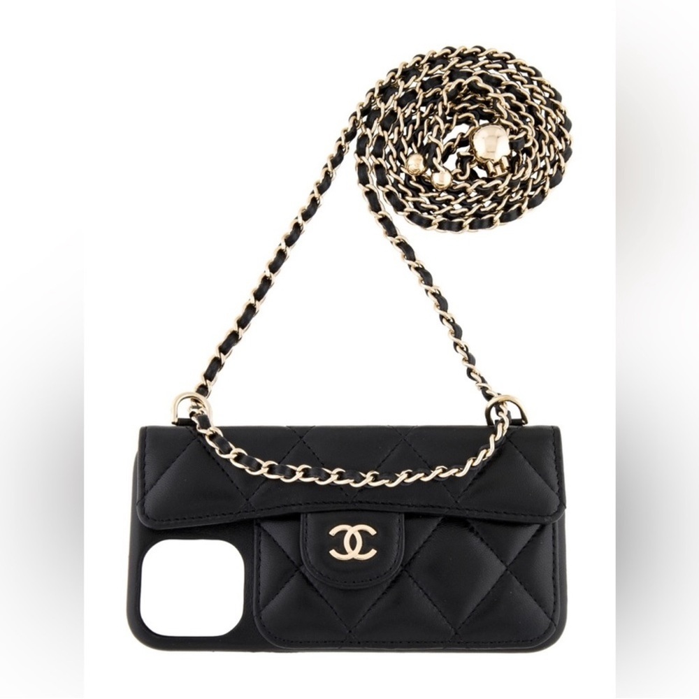 CHANEL 100% Authentic iPhone 12 Pro & 13 Pro Case w Chain & Credit Cards Pocket - Picture 9 of 14